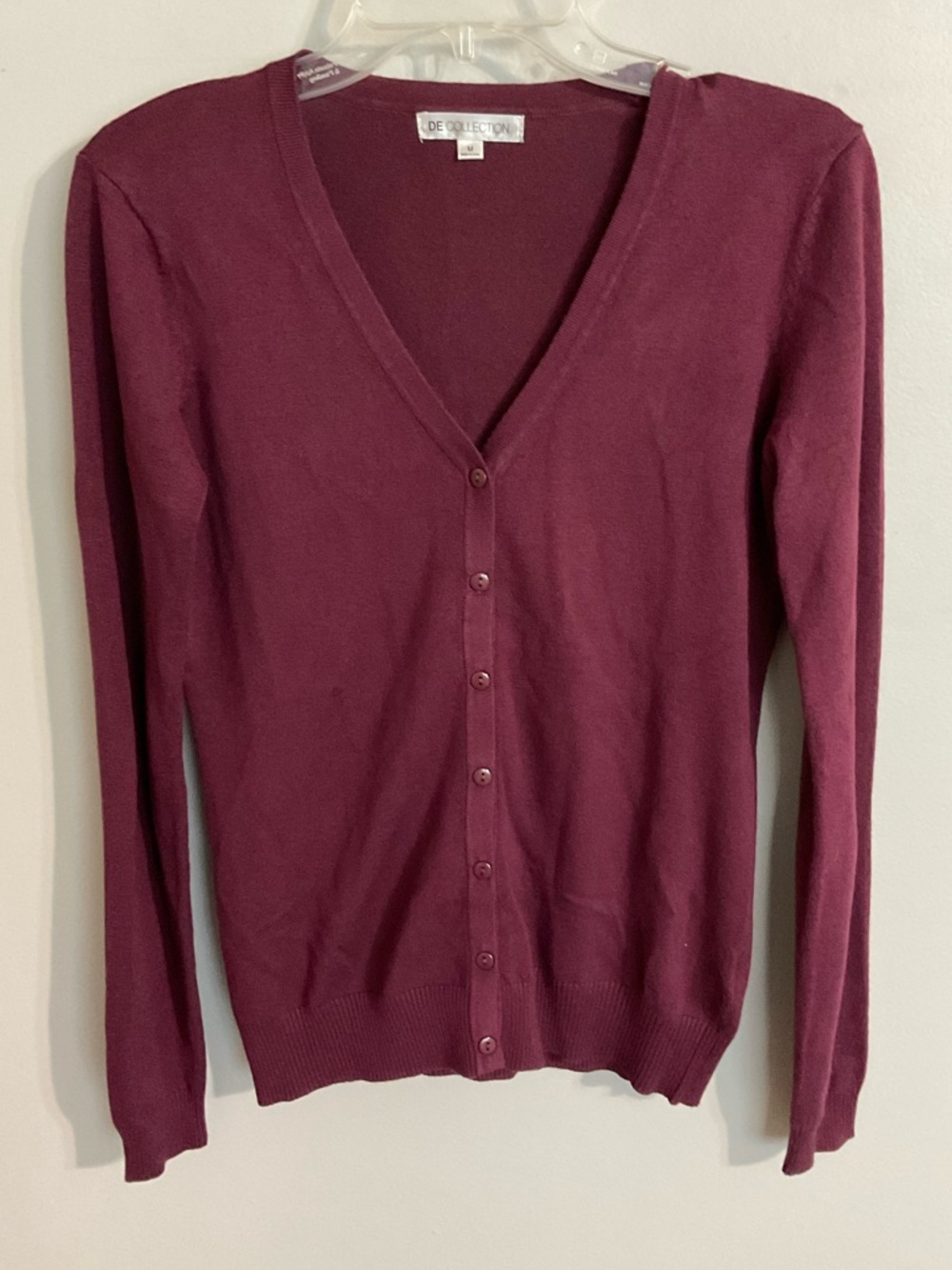 De Collection Plum V-Neck Button Front Long Sleeve Cardigan Medium